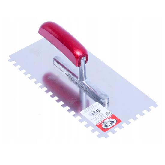 Glettvas acél simító, fogakkal 6x6 mm, fa nyél, 28x13 cm, Olejnik