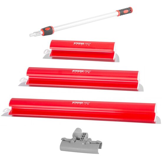 3 db Glett lehúzó, rozsdamentes acél, 40, 60, 80 cm, adapter, teleszkópos nyél 0.8-1.4 m, Strend Pro