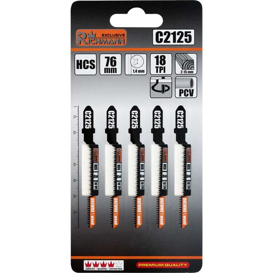 Szalagfűrészlap fához, HCS, T-fogantyú, ívelt vágás, 18 TPI, 5-ös készlet, 76 mm, Richmann