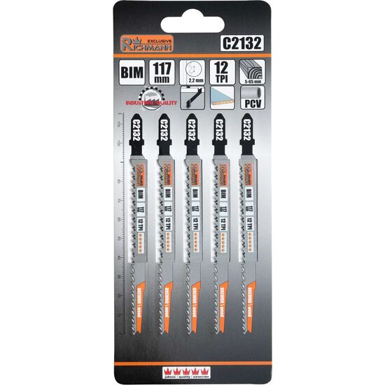 Szalagfűrészlap fához, BIM, T-bilincs, szuperprecíz vágás, 12 TPI, 5-ös készlet, 117 mm, Richmann