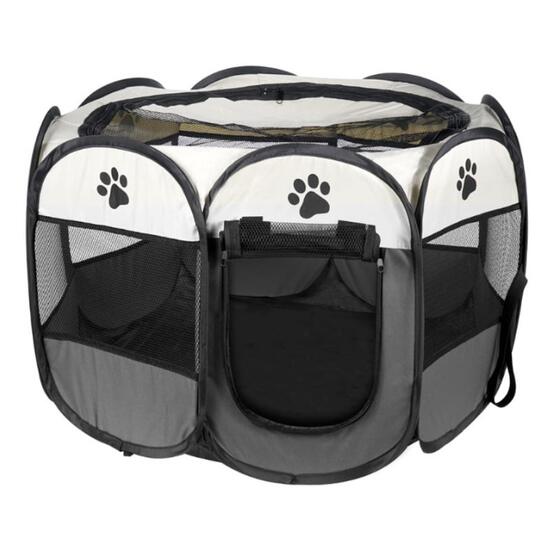 Kisállat toll, Artool, textil, összecsukható, levehető tető, szürke és bézs, 74x74x43 cm