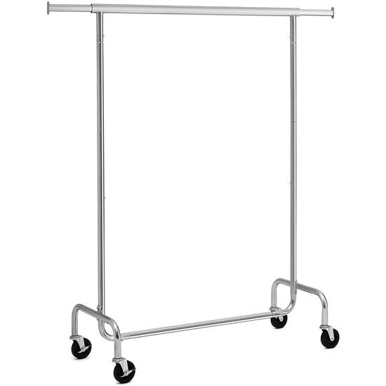Mobil ruhatartó kerekekkel, Songmics, állítható, fém, ezüst, max 130 kg, 110x55x160 cm