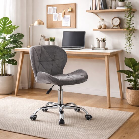 Scaun de birou, Mufart, Avola, rotativ, catifea, gri, 46.5x55x86.5 cm(3667)