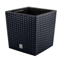 Virágcserepek, Prosperplast, Rato Low, négyzet, rattan utánzat, antracit, 22,3x22,3x22,8 cm