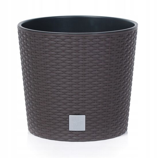 Dekoratív virágcserép, Prosperplast, Rato Round, kerek, barna, rattan utánzat, 25x22,4 cm