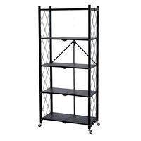 Tárolópolc, MagicHome, fém, összecsukható, kerekeken, 5 polc, fekete, max 250 kg, 72x34x163 cm