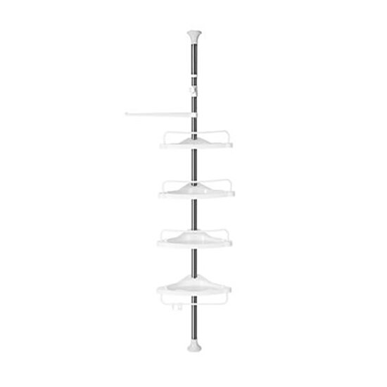 Fürdőszoba/zuhanypolc, Vasagle, állítható, acél, 4 polc, akasztó, 95-300 cm