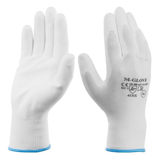 Munkakesztyű, Richmann, poliészter, poliuretán, M-es méret, fehér