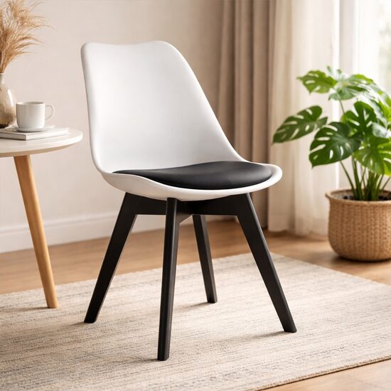 Skandináv stílusú szék, Artool, Mark, PP, fa, fekete-fehér, fekete párna, 49x43x82 cm