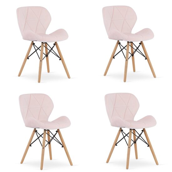 Szett 4db skandináv stílusú szék, Artool, Lago, bársony, fa, rózsaszín, 48x43x74 cm