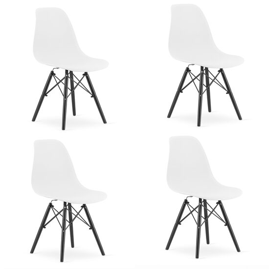4 db skandináv stílusú székkészlet, Artool, Osaka, PP, fa, fehér és fekete, 46x54x81 cm