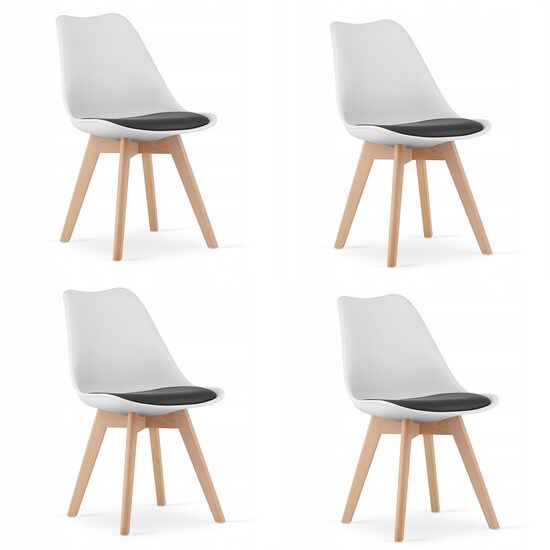 4 db skandináv stílusú szék készlet, Artool, Mark, PP, fa, fehér, fekete párna, 49x43x82 cm