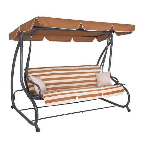 Kerti hinta, Springos, 4 férőhelyes, barna, krém, 230x130x162 cm, ágyfunkciós, max 300 kg