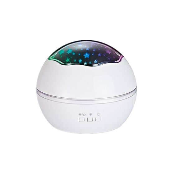 Verk Group projektoros éjjeli lámpa gyerekeknek, forgatható kupola, 2 üzemmód, különböző színek, 4xAAA, USB töltés, 12x10 cm