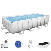 Fémszerkezetes úszómedence, téglalap alakú, homokpumpával, létrával, adagolóval, ponyvaburkolattal, szürke, 549x274x122 cm, Bestway Power Steel