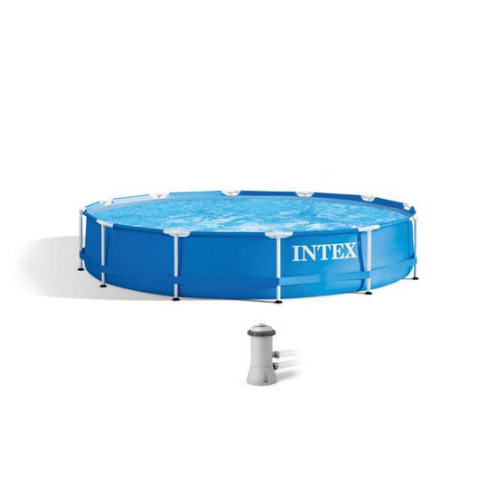Fém szerkezetű medence, kerek, szűrővel, pumpával, kék, 366x76 cm, Intex fémváz