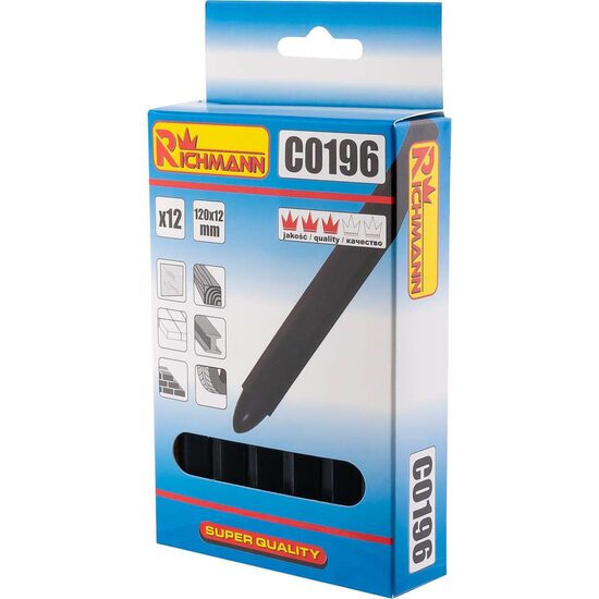 Műszaki kréta, fekete, 12 db-os készlet, 12x120 mm, Richmann