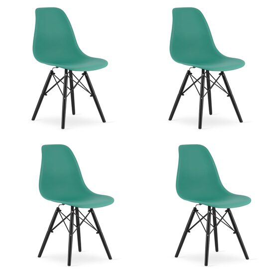 Szett 4db skandináv stílusú szék, Artool, Osaka, PP, fa, zöld és fekete, 46x54x81 cm