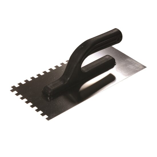 Glettvas acél simító, fogakkal 8x8 mm, 13x27 cm, műanyag nyél, fekete, Painter