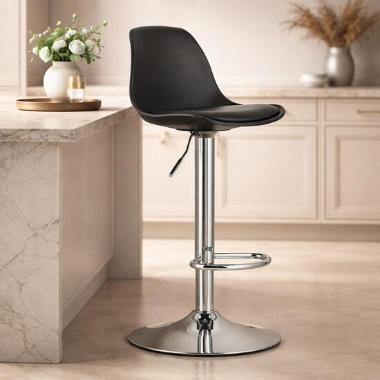 Konyhai/bárszék, Artool, Hoga, forgó, PP, ökológiai bőr, fekete és ezüst, 38x40x81-102 cm