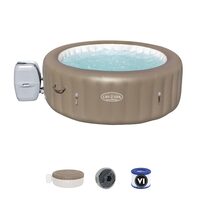 Jacuzzi medence, felfújható, kerek, pumpával és szűrővel, ponyva fedővel, adagolóval, barna, 778 L, 4-6 személyes, 196x71 cm, Bestway Lay-Z Spa