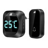 Vezeték nélküli csengő, Malatec, 200 m, 52 hang, hálózati táp, LCD kijelző, hőmérséklet kijelző, fekete, IP44, 7,5x4,5x1,7 cm