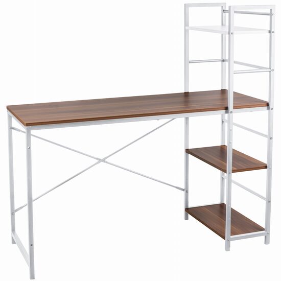 Számítógép asztal, Jumi, halvány melamin, acél, 3 polcos, natúr és fehér, 120x52x120 cm
