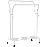 Mobil állvány kerekekkel ruha tárolására, Artool, cipőpolccal, acél, fehér, max 100 kg, 103,5x52,5x155 cm