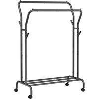 Mobil állvány kerekekkel ruha tárolására, Artool, cipőpolccal, acél, fekete, max 100 kg, 103,5x52,5x155 cm