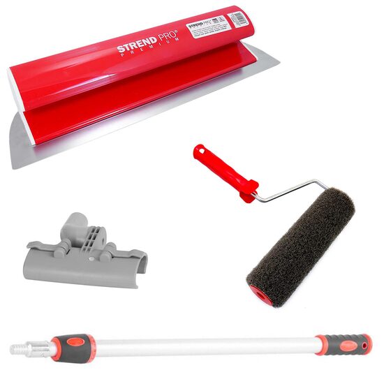 Glett lehúzó, rozsdamentes acél, 100 cm x 0,3 mm, adapterteleszkópos nyél 0.8-1.4 m, glettelo henger nyellel, Strend Pro