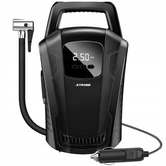 Autós légkompresszor, Xtrobb, 12 V, 150 PSI, 10 bar, nyomásmérővel, LCD kijelző, 15x7,5x25 cm