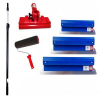 3 db Glett lehúzó, rozsdamentes acél, 40, 60, 80 cm, adapter, teleszkópos nyél 1,2-2,2 m, glettelo henger nyellel, Ergolite