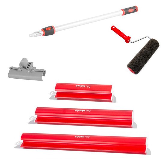 3 db Glett lehúzó, rozsdamentes acél, 40, 60, 80 cm, adapter, teleszkópos nyél 0.8-1.4 m, glettelo henger nyellel, Strend Pro