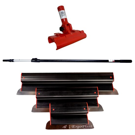 3 db Glett lehúzó, rozsdamentes acél, 25, 40, 60 cm, adapter, teleszkópos nyél 1,2-2,2 m, Ergoplast