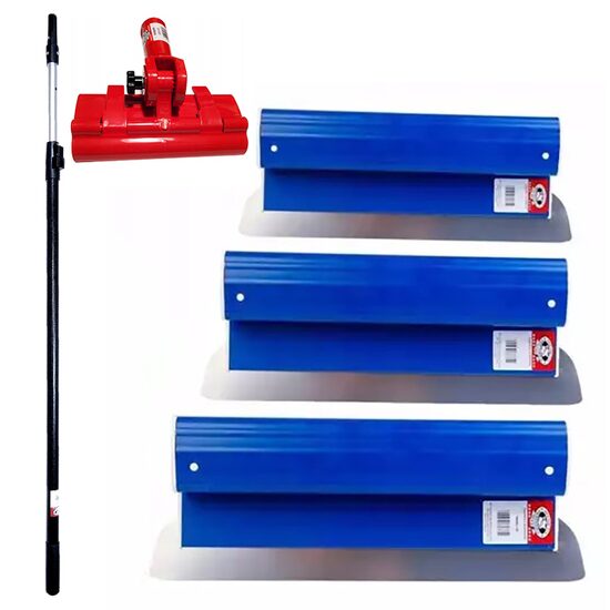 3 db Glett lehúzó, rozsdamentes acél, 25, 40, 60 cm, adapter, teleszkópos nyél 1,2-2,2 m, Ergolite