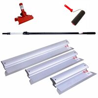 3 db Glett lehúzó, rozsdamentes acél, 40, 60, 80 cm, adapter, teleszkópos nyél 1,2-2,2 m, glettelo henger nyellel, Ergoplane