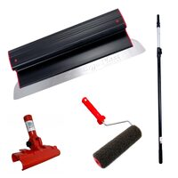 Glett lehúzó, rozsdamentes acél, 40 cm x 0,3 mm, adapter, teleszkópos nyél 1.2-2.2 m, glettelo henger nyellel, Ergoplast