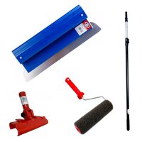 Glett lehúzó, rozsdamentes acél, 60 cm x 0,4 mm, adapter, teleszkópos nyél 1.2-2.2 m, glettelo henger nyellel, Ergolite