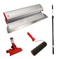Glett lehúzó, alumínium, rozsdamentes acél penge, 40 cm x 0,3 mm, adapter, teleszkópos nyél 1,2-2,2 m, glettelo henger nyellel, Ergoplane
