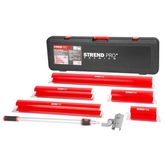 5 db Glett lehúzó, rozsdamentes acél, 25, 40, 60, 80, 100 cm, adapter,  teleszkópos nyél 0.8-1.4 m, Strend Pro Premium Ergonomic