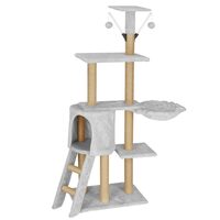 Játszókészlet macskáknak, Springos, emelvényekkel, bojtokkal, ággyal, szürke és bézs, 49x35x136 cm