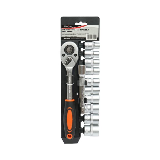 Dugókulcs készlet, 1/2", megfordítható racsnis, hosszabbító, 12 darab, Breckner Németország