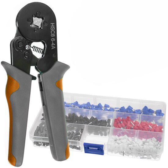 Sorkapocs krimpelő fogó 0,25-10 mm, sorkapocs készlettel 0,5-2,5x0,8 mm, Bigstren