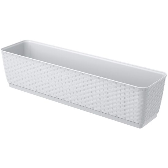 Dekoratív virágtartó, Prosperplast, rattan utánzat, fehér, 59x15,4x14,2 cm