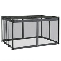 Kerti/terasz pergola, kihúzható, fémvázas, szürke, függönyös, 3,97x2,97x2,25 m