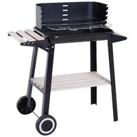 Faszén kerti grill, téglalap alakú grill, állítható, kerekekkel, 87x43x83 cm