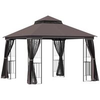 Kerti/terasz pavilonja, fémvázas, rovarhálóval, barna, 3x3x2,7 m