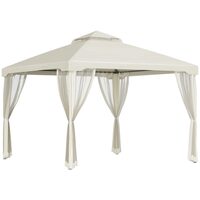 Pavilon kertre/teraszra, fém kerettel, függönnyel, bézs, 2,95x2,95x2,63 m