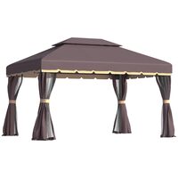 Pavilon/pavilon kertbe/teraszba, alumínium kerettel, rovarhálóval, barna, 3,90x2,90x2,80 m