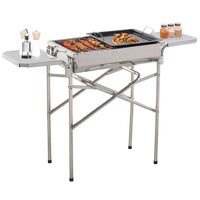 Kerti/kemping grill, hordozható, téglalap alakú grill, fűszertartóval, rozsdamentes szerkezet, 104x30x68 cm